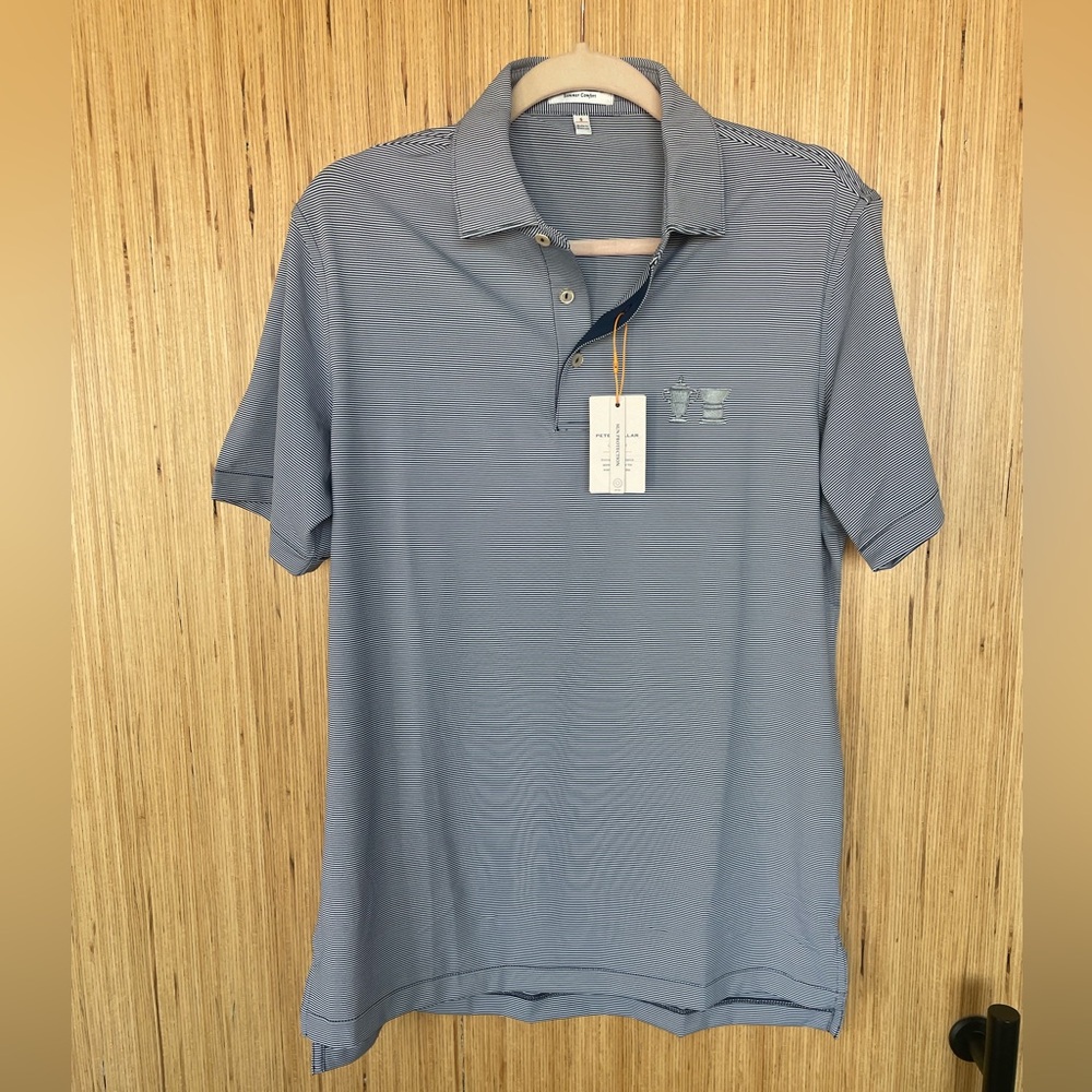 Peter Millar Crown Sport Summer Comfort Navy Stripe Short-Sleeve Polo Small